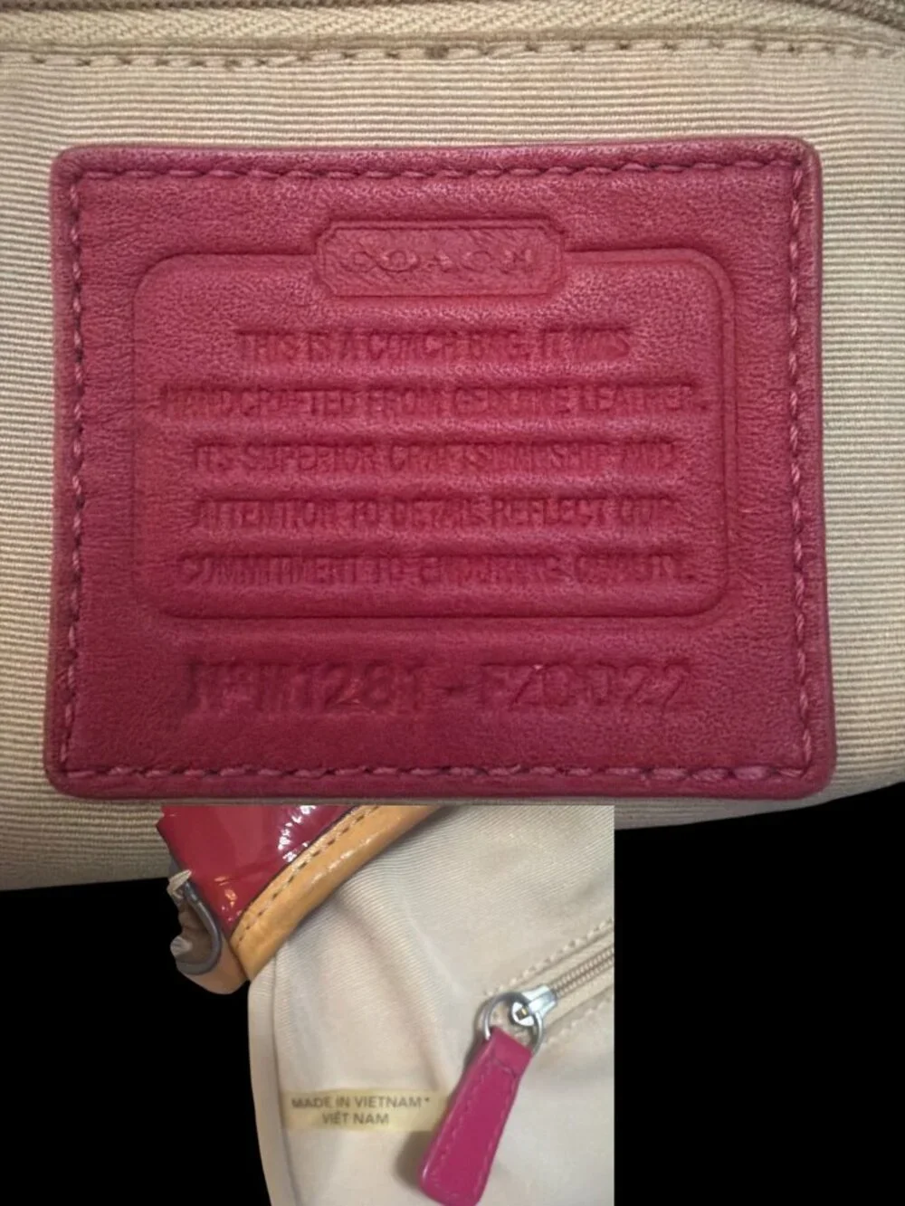 Coach Peyton Embossed C Patent Leather Hobo F20022 Pink Cerise Tan Trim Converts